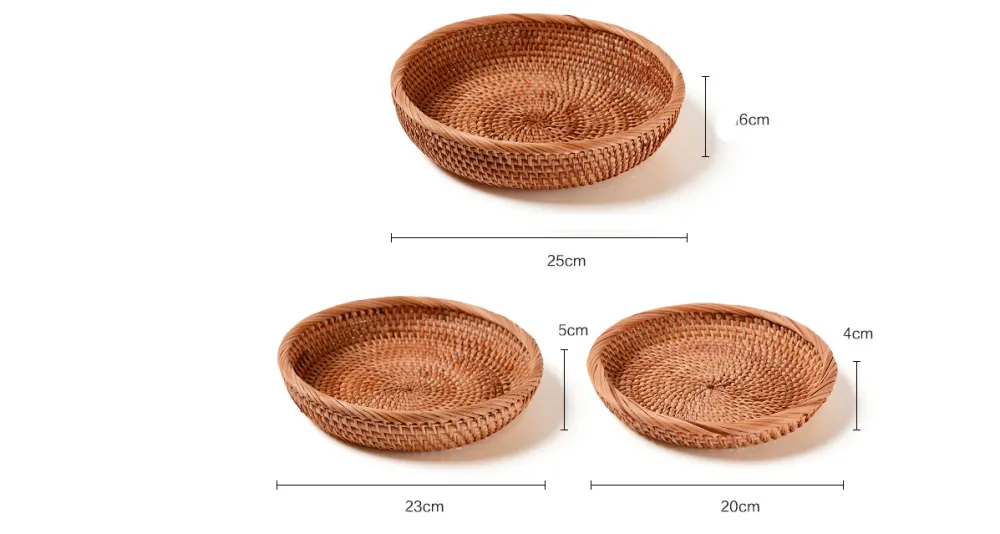 Vietnam Rattan Storage Basket Hand-Woven Fruit Basket Living Room Coffee Table Snack Storage Basket Bamboo Basket Fruit Plate