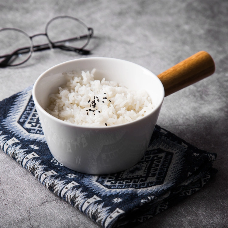 Creative Ceramic Rice Bowl With Wooden Handle