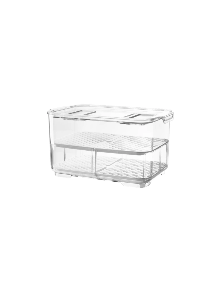 Transparent Double-Layer Fruit And Vegetable Drain Box With Lid Refrigerator Storage