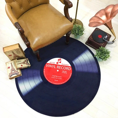 Music Vinyl Record Round Non-slip Living Room Bedroom Stool Mat Carpet