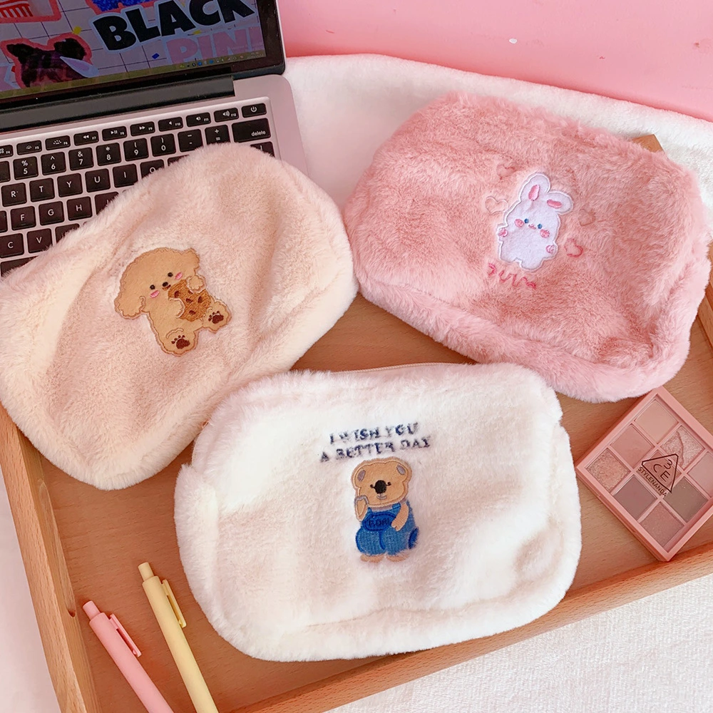 Cartoon Bear Embroidery Plush Bag