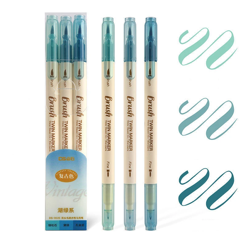 Dianshi Big Brush Water-Based Marker Retro Color Hand Account Set Double-Head Painting Soft Head Brush Hand Account Pen 302