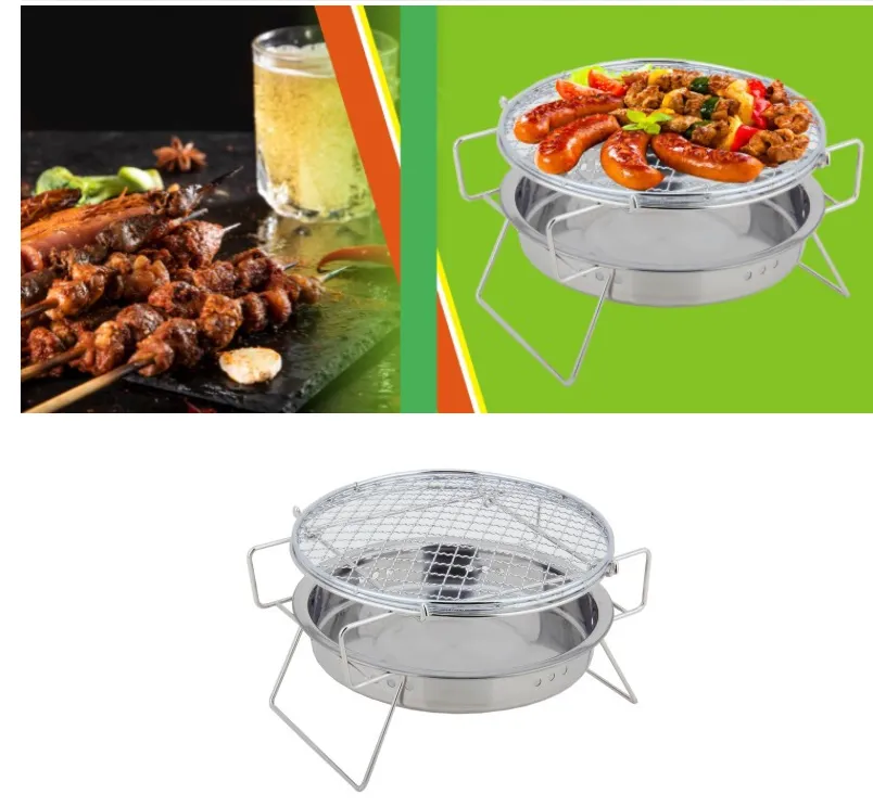 Electric Barbeque Stainless Steel Barbeque Outdoor Circular Folding Barbeque Grill