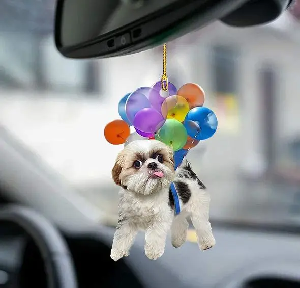 Cartoon Cute Dog Auto Hanging Ornament with Colorful Balloon Parachute Home Accessories Decorations