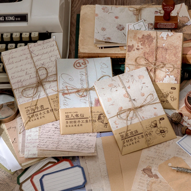 Retro Handmade Hand Account Material Kraft Paper Hand Account Seal Base Collage Mixed Special Paper Note Background Paper