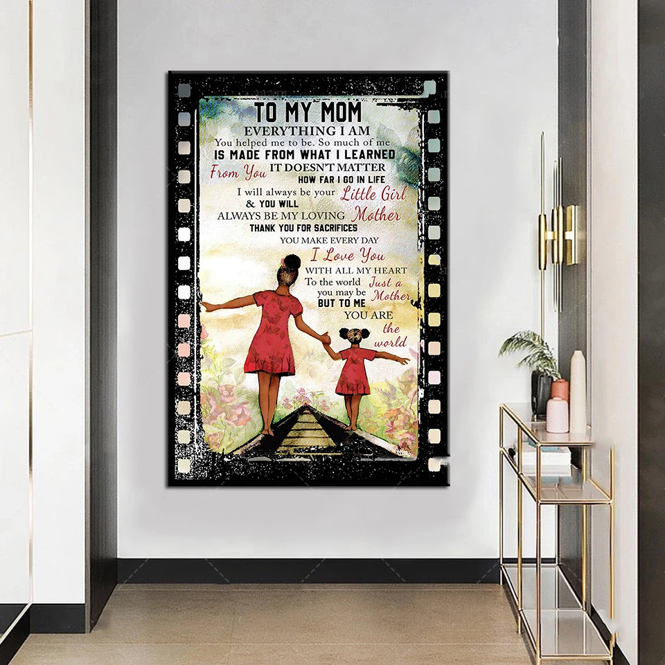 Black Canvas Art Mother And Daughter All I Am You Help Me Be A Poster African Family Art Painting