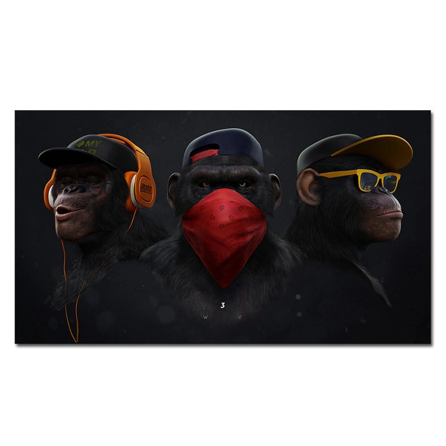 Three Gorilla Monkey Headphone Animal Canvas Painting