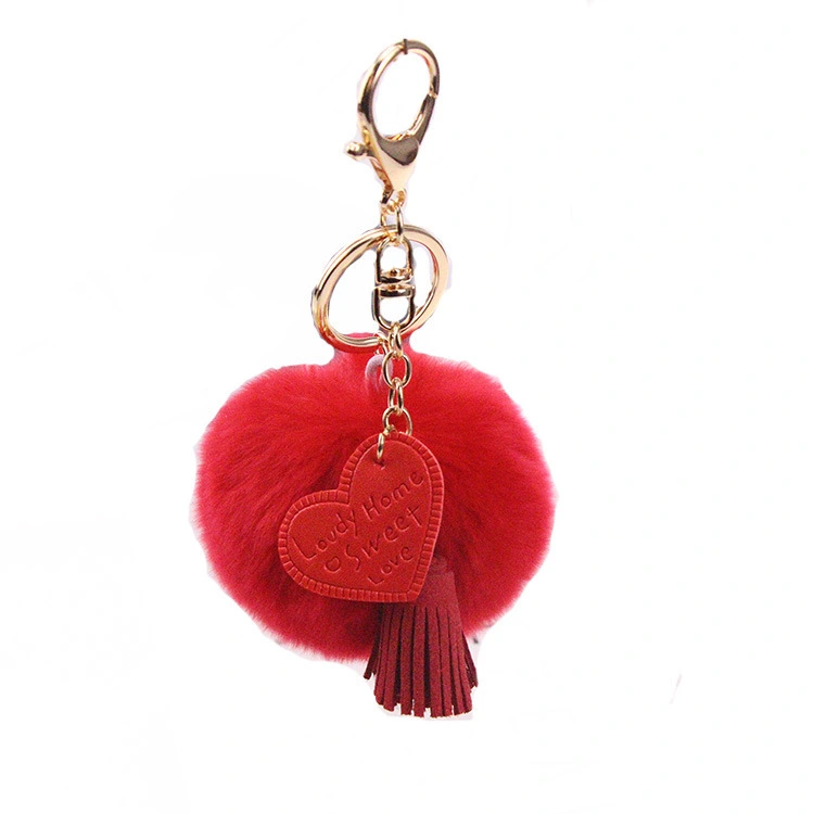 Factory Direct Sale Real Rex Rabbit Fur Ball Keychain Love Tassel Pendant Mobile Phone Shell Car Handbags Ornaments