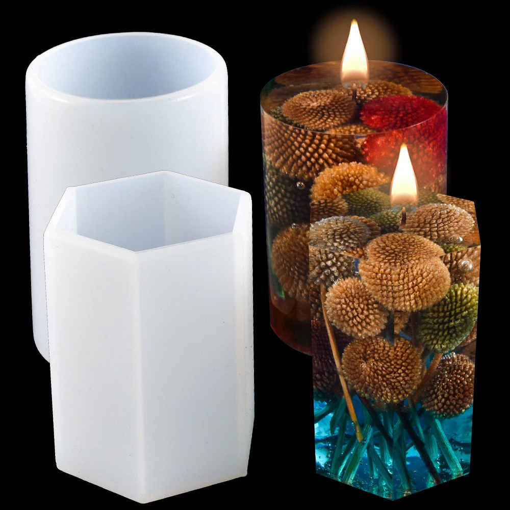 Crystal Epoxy Cylinder Hexagonal Epoxy Silicone Mold Candle Holder