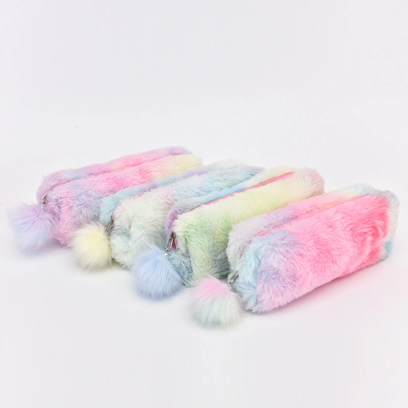 Creative Pencil Case Gradient Color Cute Girl Plush Octagonal Pencil Case