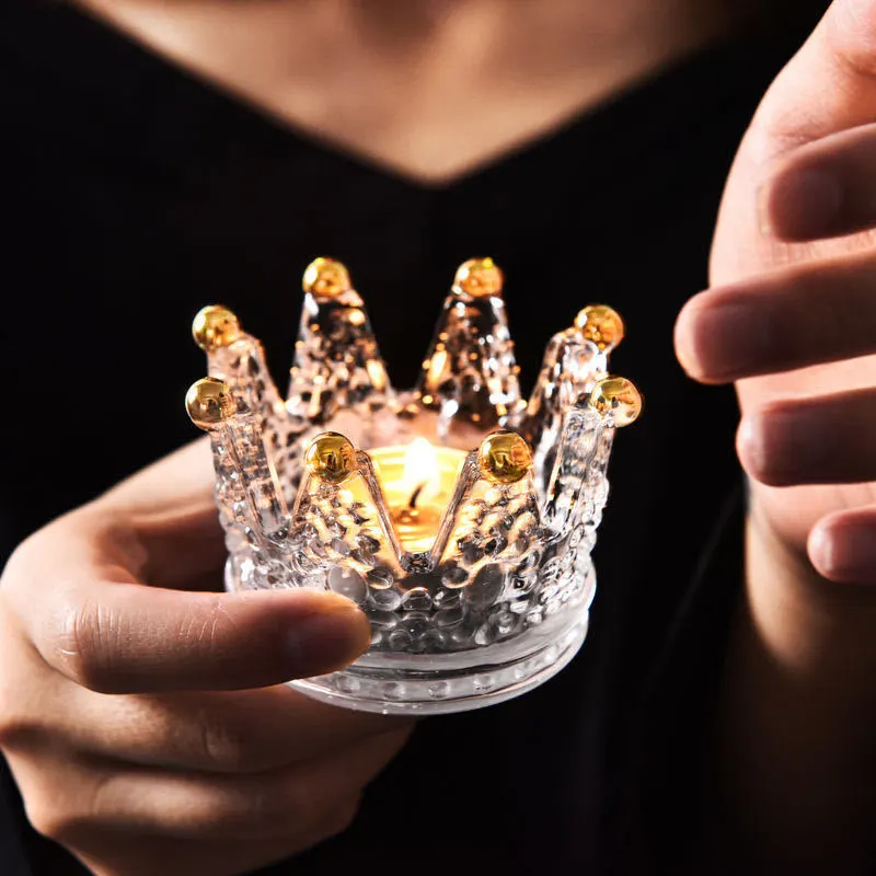 Glass Crystal Golden Crown Candle Holder