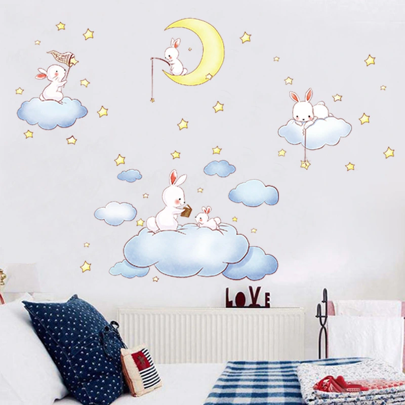 Cartoon Clouds Bunny Moon Wall Sticker