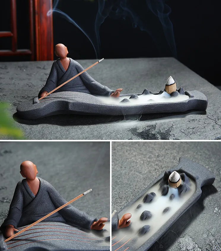 Wuxiangfuqin Backflow Incense Burner Ceramic Aromatherapy Burner Home Household Crafts Decoration