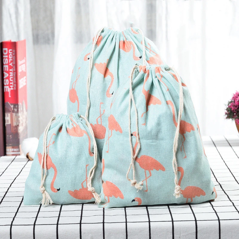 Printed Cotton And Linen Drawstring Drawstring Pockets