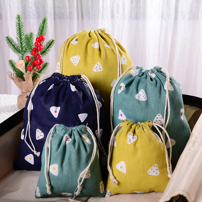 Printed Cotton And Linen Drawstring Drawstring Pockets