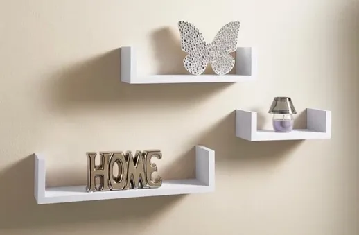 3-Piece Wood Shelf U-Shelf Set Wall-Mounted Decorative-White Quality Storage Home Office Kitchen Decor Wood Home Furniture