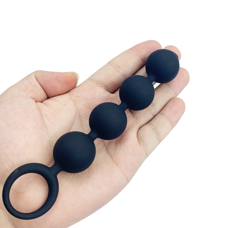 Female With Pull Ring 4 Beads Silicone Anal Plug Rear Court Pull Beads