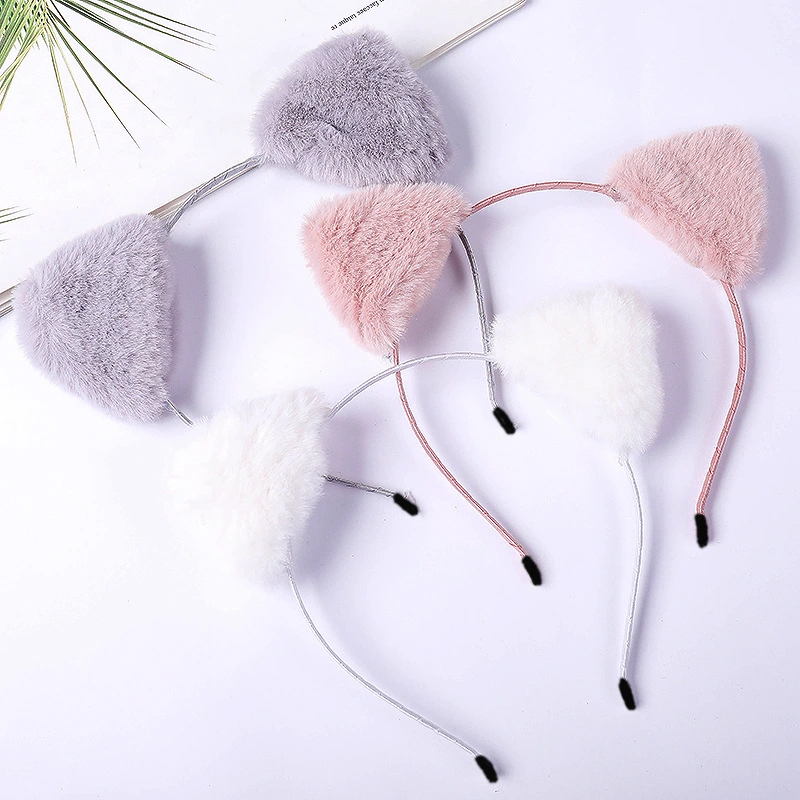 Korean Version Of The Plush Headband Di Ali Reba The Same Cute Rabbit Hair Cat Ear Headband Children Head Buckle Hair Accessories Wholesale