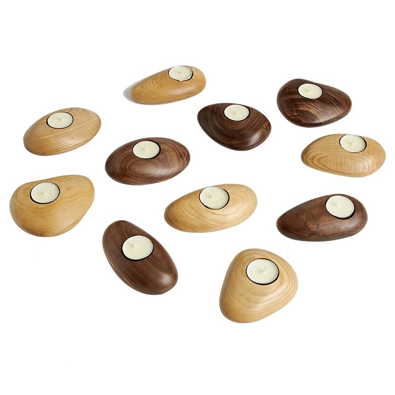 Xiqi Walnut Solid Wood Candle Holder Creative Pebbles