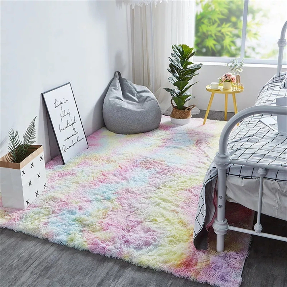 New Gradient Color Tie-Dye Carpet, Simple Long Hair Mat, Doormat, Sofa, Living Room, Bedside Mat