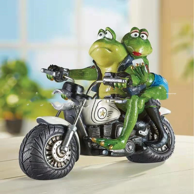 Resin Crafts Two Frogs Riding A Motorcycle