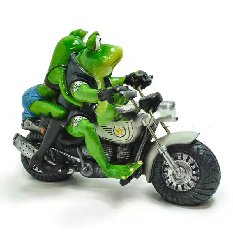 Resin Crafts Two Frogs Riding A Motorcycle
