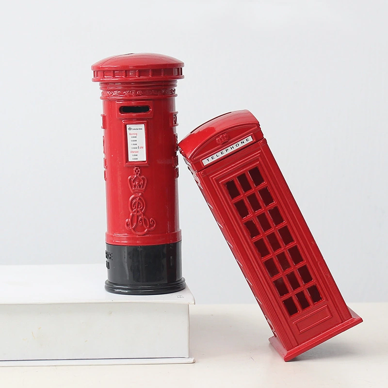 Spot British Retro Zinc Alloy Telephone Booth Mailbox Save Model Money Box Decoration Creative Home Desktop Decoration