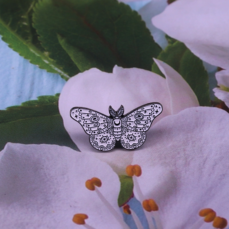 Starry Lunar Moth Pin Magic Witchy Badge Celestial Gothic Accessory