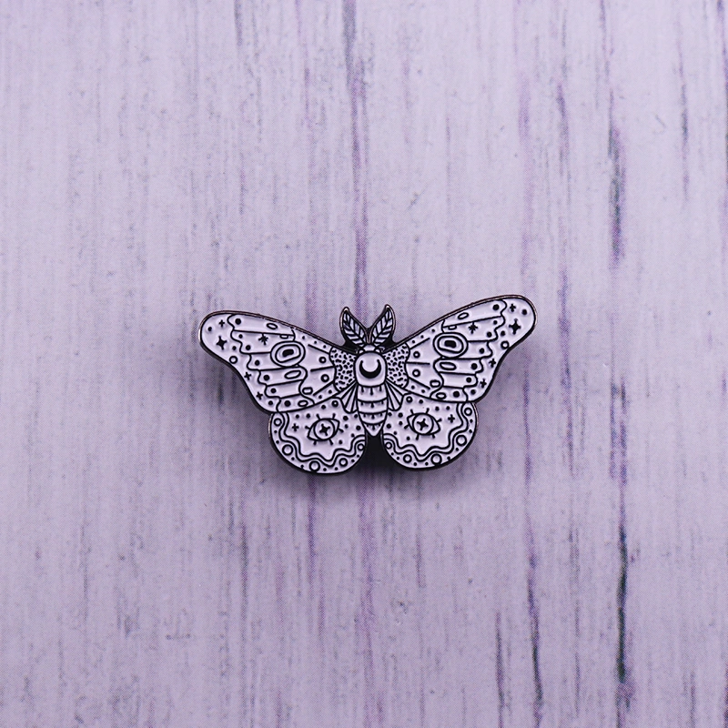 Starry Lunar Moth Pin Magic Witchy Badge Celestial Gothic Accessory