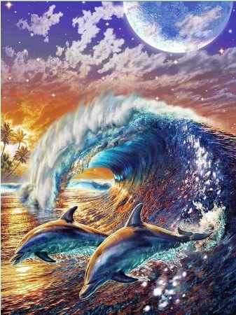 Diamond Embroidery Mosaic Wave Dolphins 5D Diamond Painting Full Diamond Cross Stitch Needlework DIY Painting Craft