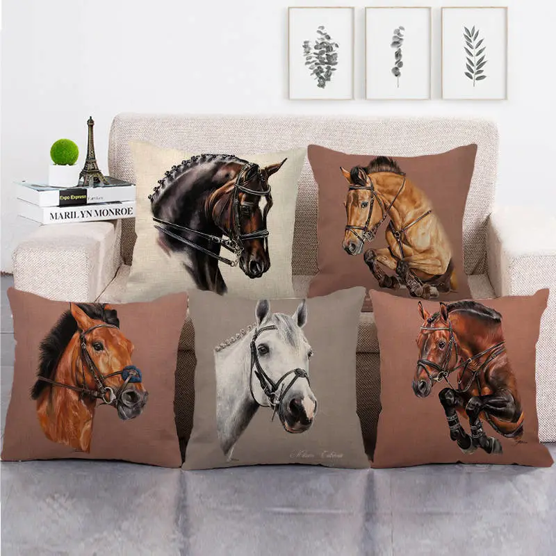 Pillowcase Cushion Living Room Sofa Cushion Horse Galloping Simple Linen