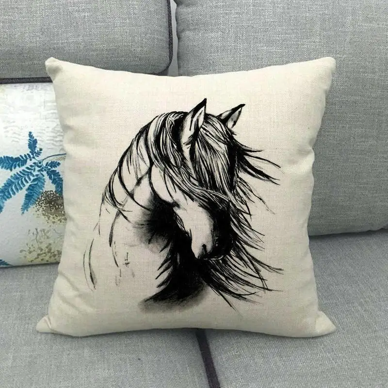 Pillowcase Cushion Living Room Sofa Cushion Horse Galloping Simple Linen