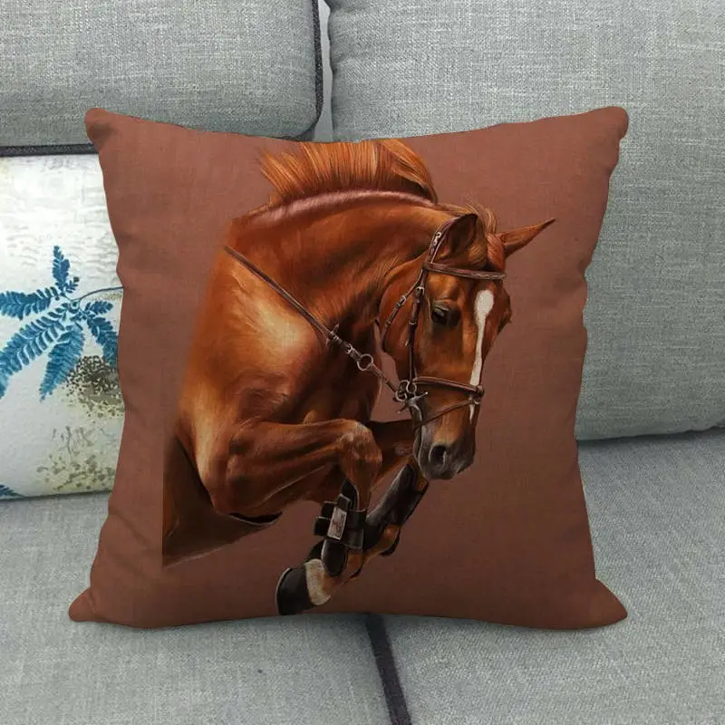 Pillowcase Cushion Living Room Sofa Cushion Horse Galloping Simple Linen