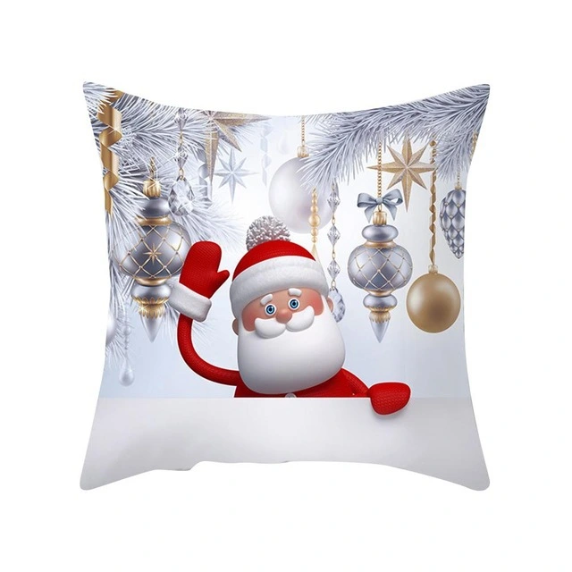 Cartoon Snowman Santa Peach Skin Cushion Cover Cartoon Printed Sofa Pillow Case