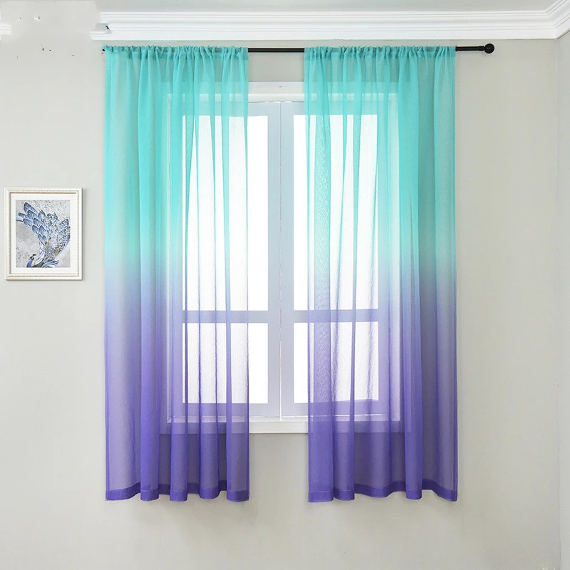 Blue Purple Gradient Sheer Curtains For Living Room 