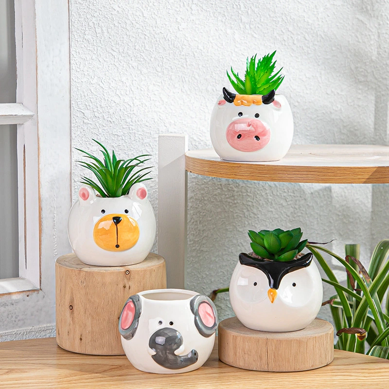 1PC Creative Cartoon Animal Ceramics Plant Pots Mini Flower Pot