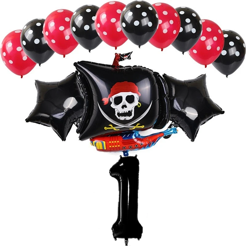 Ship Aluminum Foil Balloon Black Red Boy Girl Happy Birthday Party