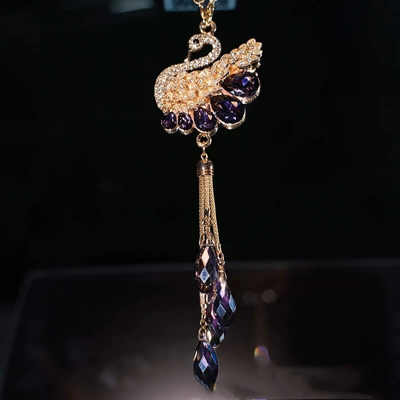 Car Pendant Double-Sided Crystal Swan King Pendant Creative Car Rearview Mirror Pendant