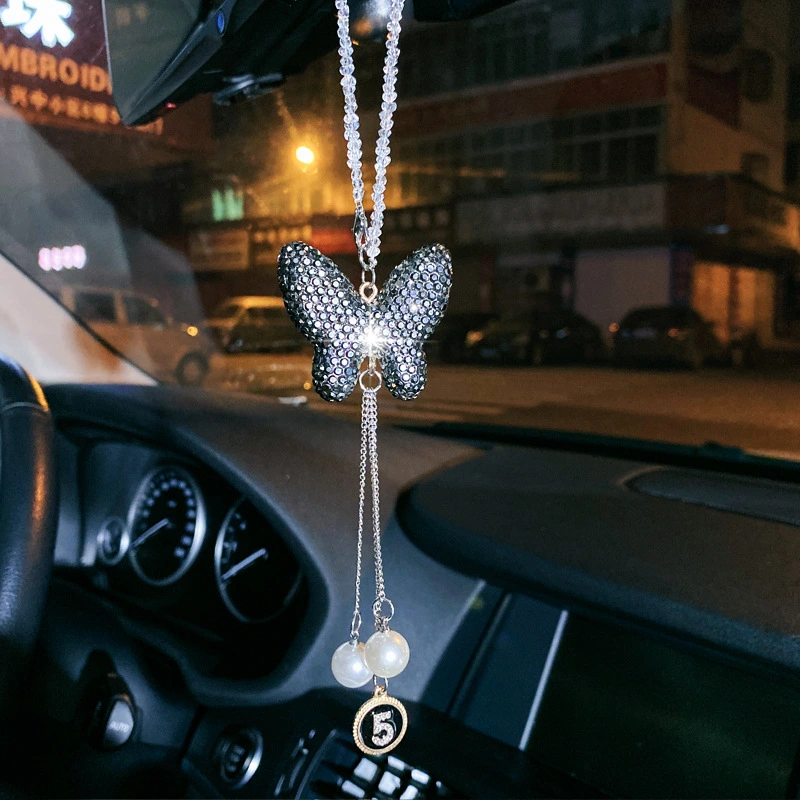 Car Pendant With Pearl And Diamond Metal Bow