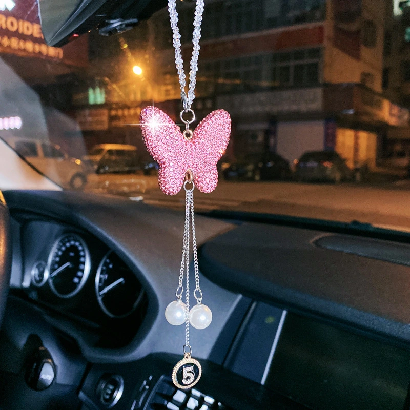 Car Pendant With Pearl And Diamond Metal Bow