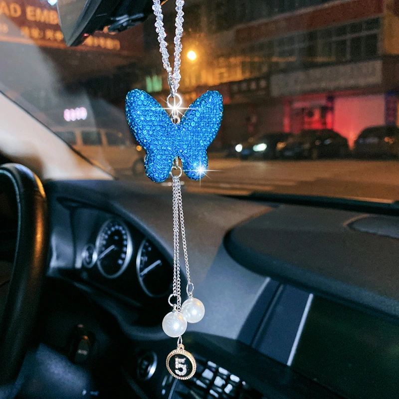Car Pendant With Pearl And Diamond Metal Bow