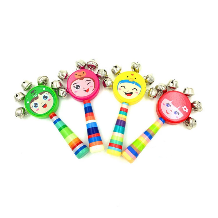 Wooden Cartoon Smiling Face Rattle Wooden Baby Rattle Bed Bell Early Education Bell