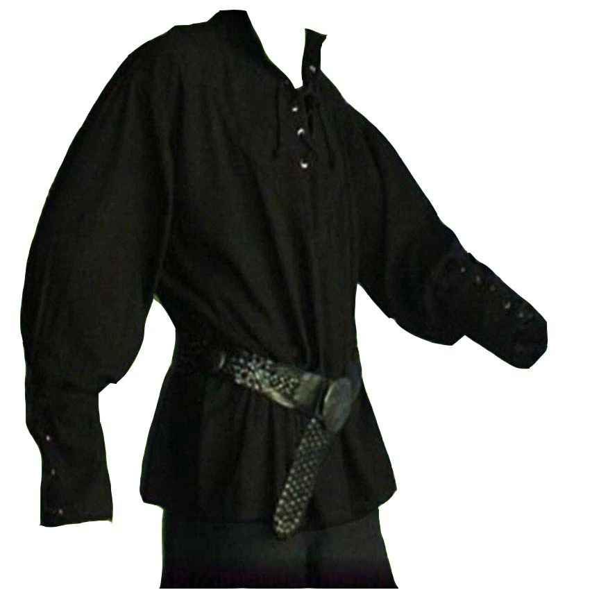 Medieval Clothing Men'S Retro Stand-Up Collar Tie Band Loose Top