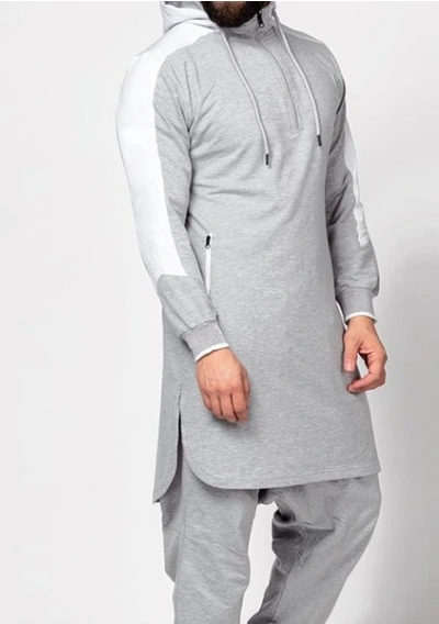Mens Colorblock Robe Muslim Zip Pocket Sweatshirt