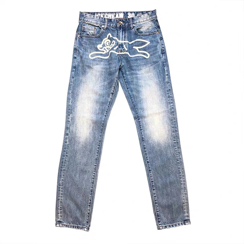 Washed Blue And White American Jeans Trousers Men