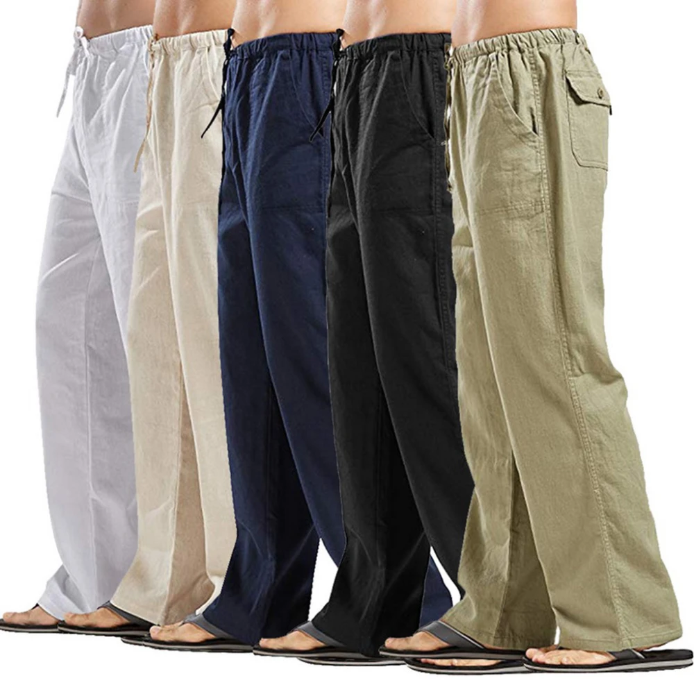 Fashion Simple Men's Linen Pocket Trousers