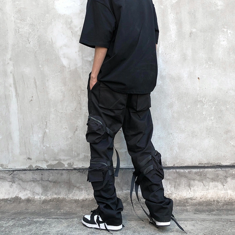 High Street Streamer Trousers Fried Street Overalls With Tied Feet