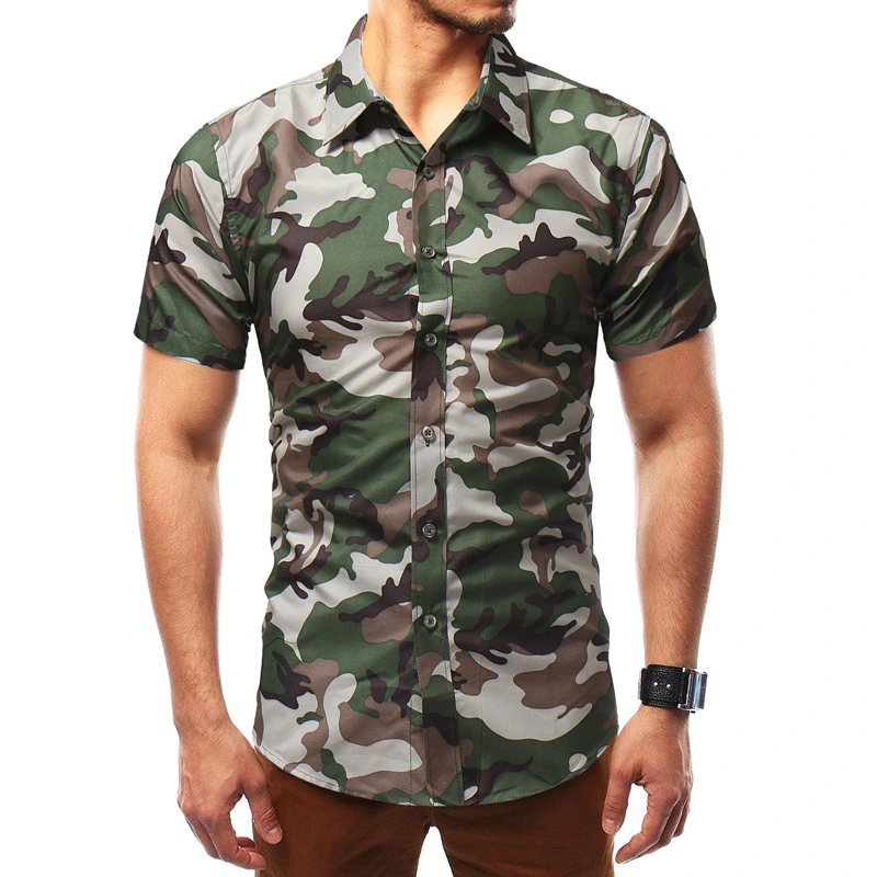 Men's Camouflage Slim Short Sleeve Shirt Lapel Fashion