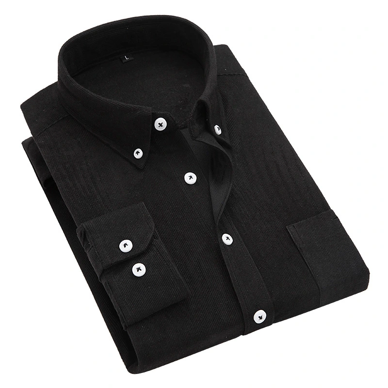 Men'S Corduroy Base Slim Solid Color Business Plus Size Casual Long-Sleeved Shirt