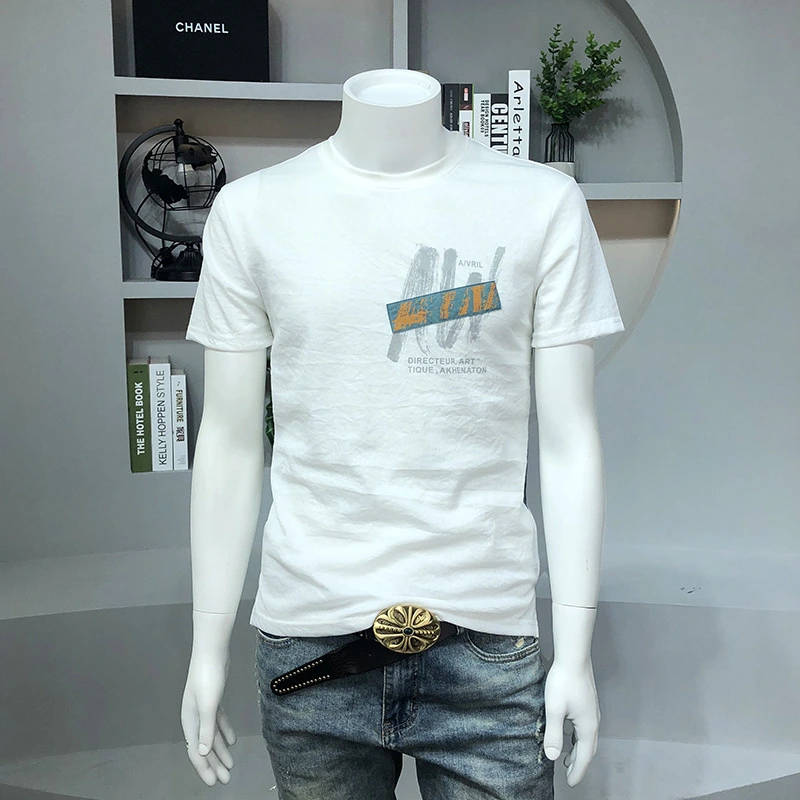 Youth Korean Slim Short Sleeve Men's T-shirt Letters Graffiti Printing Trends For Men